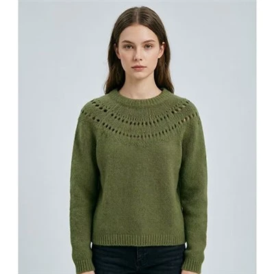Žalias ažūrinis „Yoke Crew Neck“ megztinis